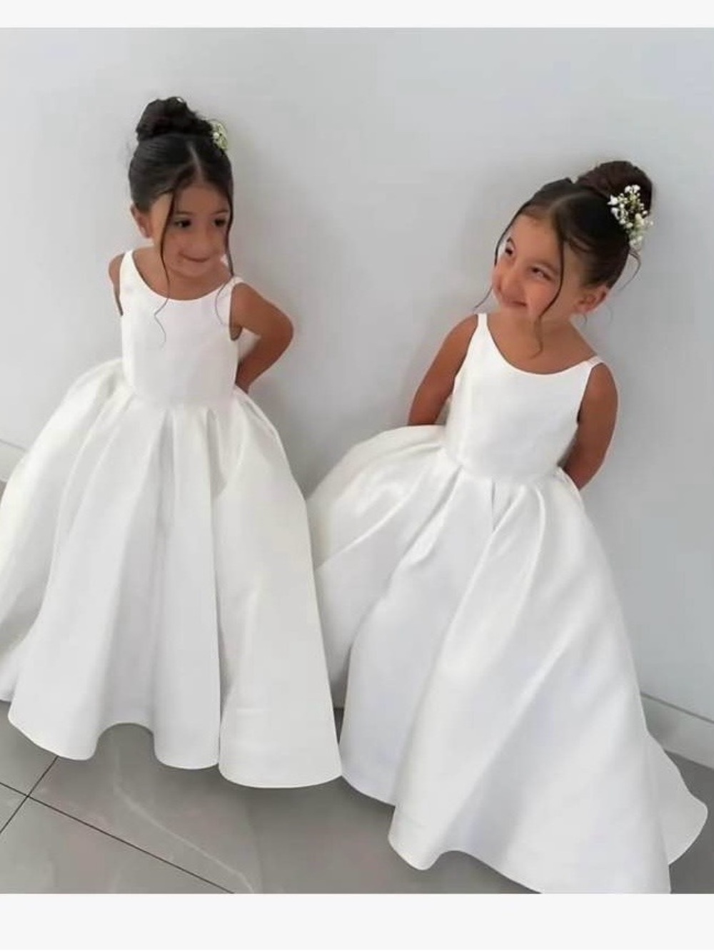 Satin Flower Girl Dress , Pageant Floor Length Formal Ball Gown